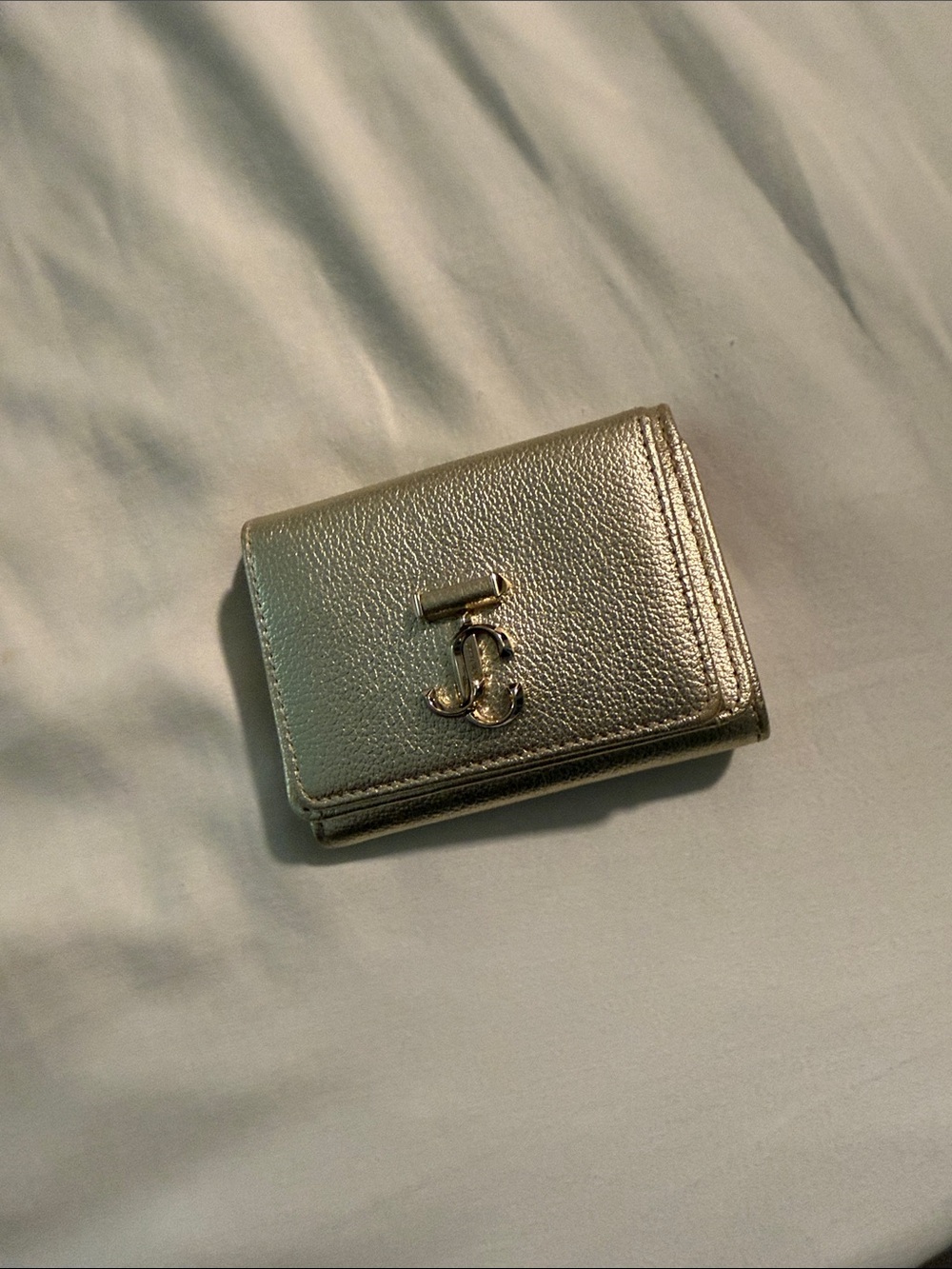 Jimmy Choo Metallic Gold Compact Trifold Card Holder